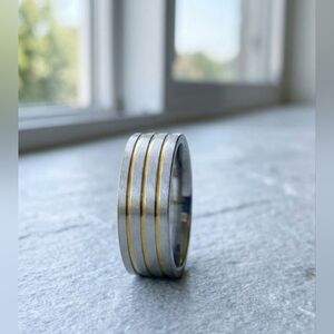Men’s Two-Tone Stainless Steel Band Ring - Size 10 (China 20)